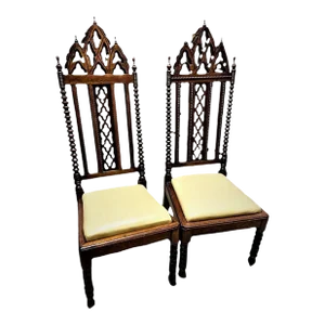 Late 19th Century Mahogany Gothic Revival Accent Chairs - a Pair