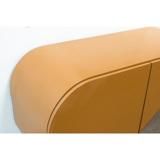 Custom Made Beige Laminate and Chrome Striped Credenza Sideboard For Sale - Image 4 of 7