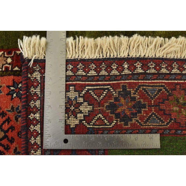 Yalameh Rug 4'10'' X 6'8'' Green Wool Vintage Tribal Hand-Knotted Carpet For Sale - Image 13 of 13