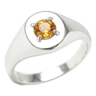 Citrine Unisex Signet Ring, 925 Silver Wedding Engagement Ring Us 7 For Sale
