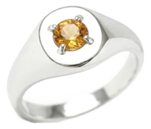 Citrine Unisex Signet Ring, 925 Silver Wedding Engagement Ring Us 7