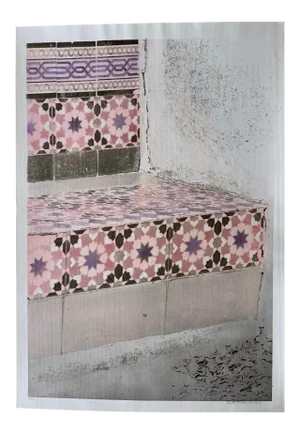 Late 20th Century “Have a Seat” Hand-Printed and Painted Architectural Photograph Sarasota Ringling Towers