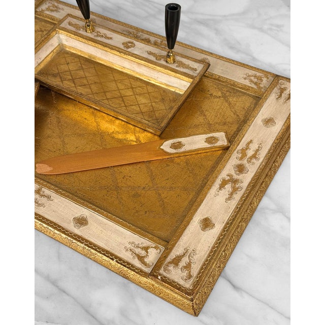 Gold Vintage Italian Rococo Gold Gilt Library Pen Holder Desk Set For Sale - Image 8 of 10