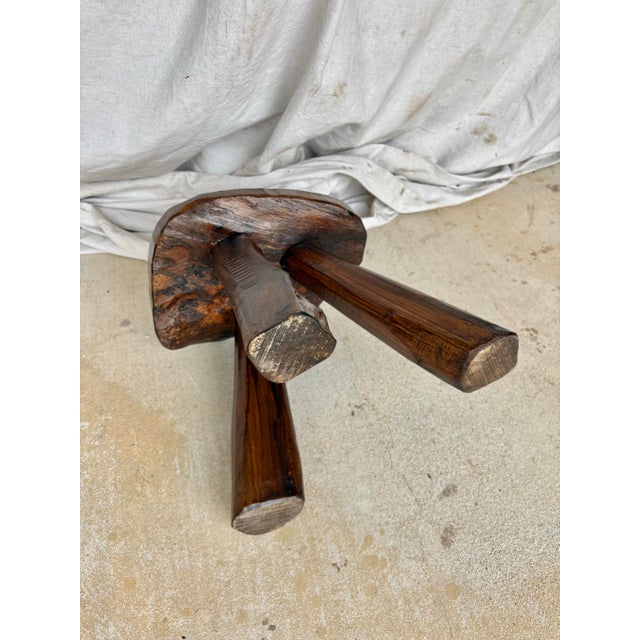 Mid 20th Century French Walnut Brutalist Tripod Stool For Sale - Image 12 of 12