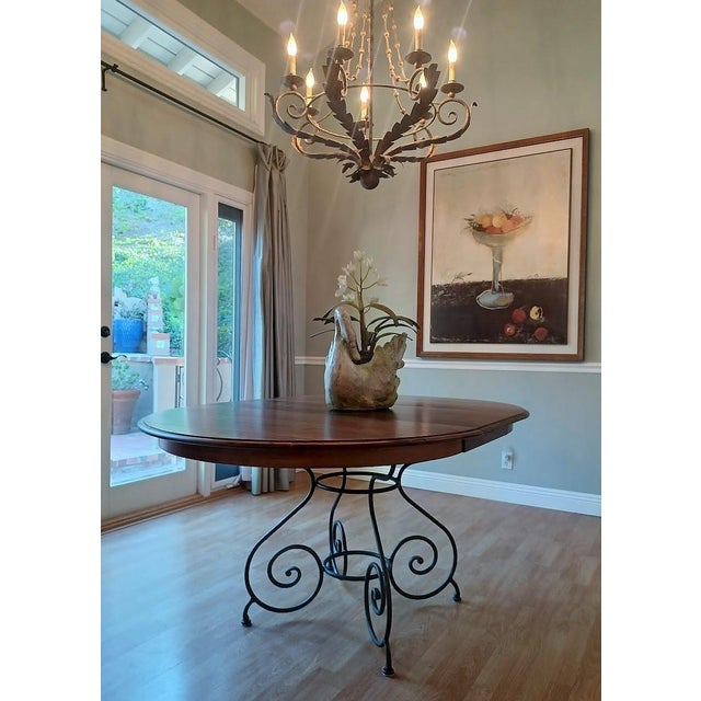 Ethan Allen Refinished 46" Round Dining Table With Iron Metal Base