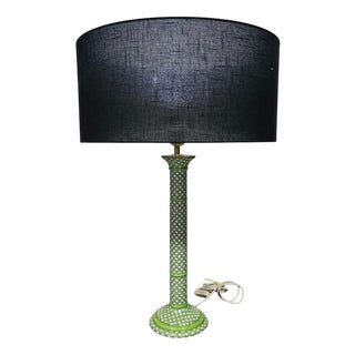 Green Glazed Ceramic Table Lamp with Webbing Pattern For Sale