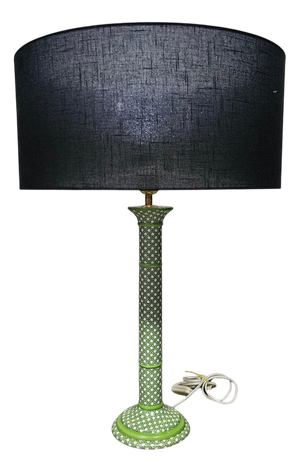 Green Glazed Ceramic Table Lamp with Webbing Pattern