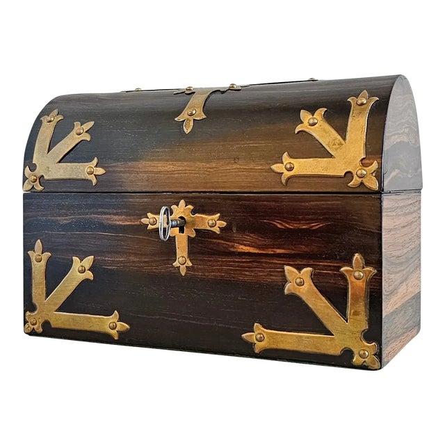 Antique English Victorian Gothic Madagascar Ebony Stationary Letter Chest Table Box For Sale