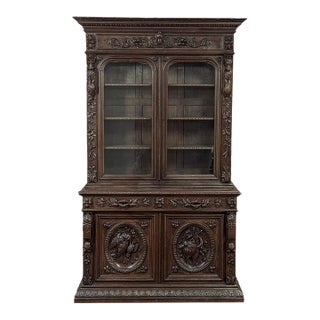 19th Century French Renaissance Hunt Bookcase ~ Bibliotheque For Sale