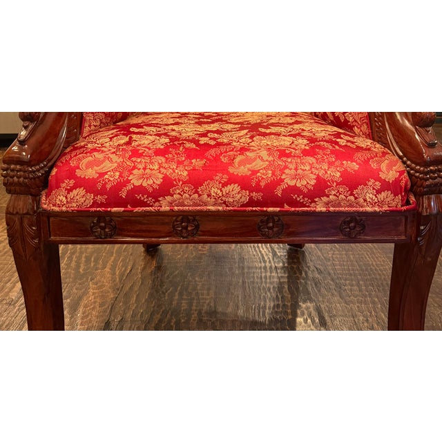 Early 20th Century Early 20th Century Carved Mahogany Swan Barrel Chair For Sale - Image 5 of 14