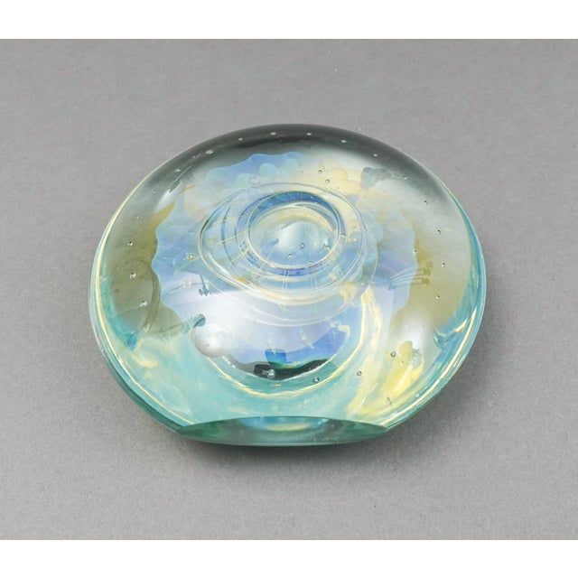 Glass Elin Isaksson United Kingdom 1999 Signed Iridescent Art Glass Paperweight For Sale - Image 7 of 9