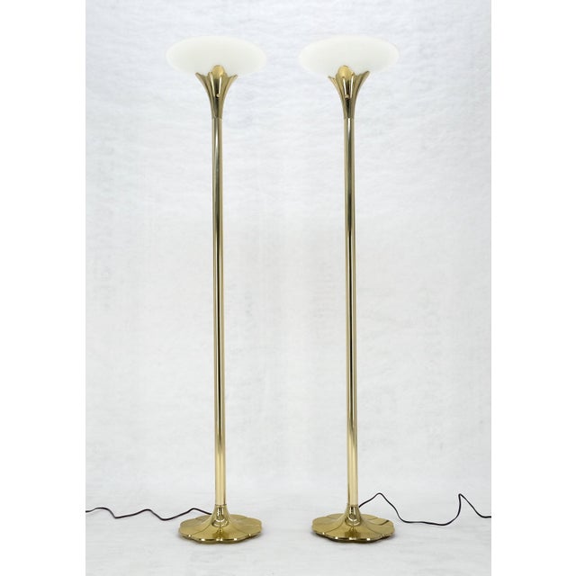 Pair of Clover Shape Base Trumpet Shades Brass Floor Lamps c1970s For Sale - Image 12 of 18