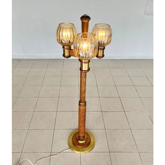 Dimensions: H 52.5” x D 16” Vintage 1970s floor lamp “Cactus” in the manner of Modeline of California. Solid oak and...
