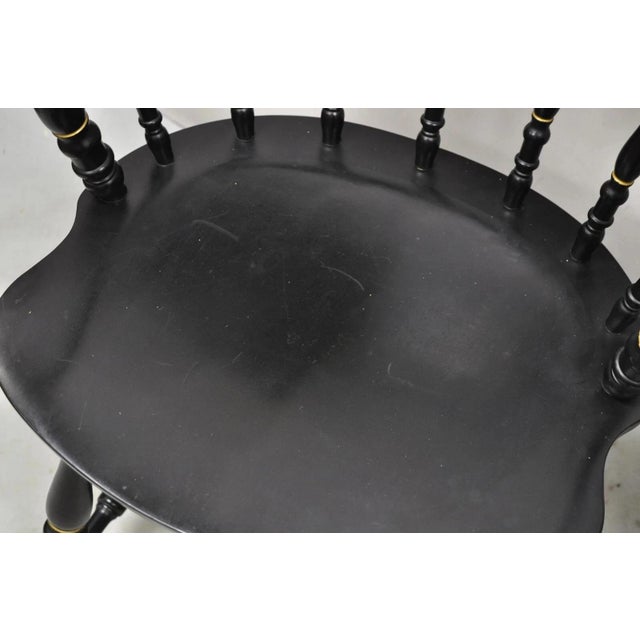 Black Vintage S. Bent & Bros Black Painted Eagle Colonial Pub Arm Chairs - A Pair For Sale - Image 8 of 12