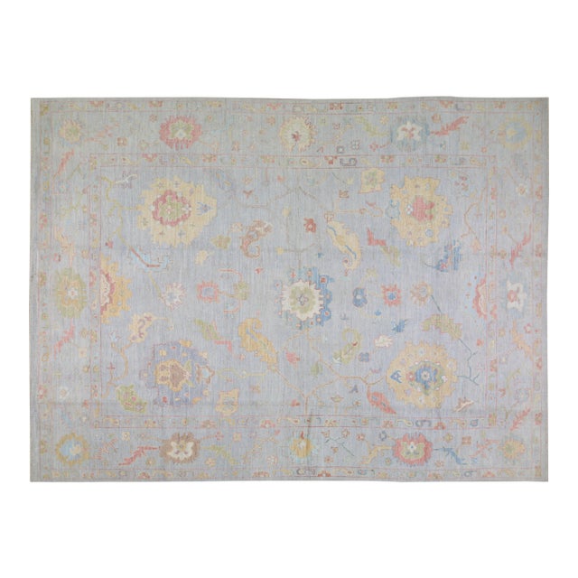 Turkish Oushak Hand Knotted Wool Rug, 12'1"x14'9" For Sale