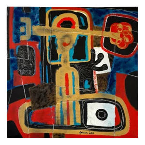 Philippe Zanolino, Red, Blue, Black and Gold Abstract Composition, Oil on Canvas