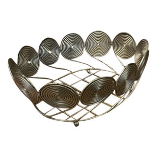 Vintage Mid-Century Modern Silver-Tone Wire Basket For Sale