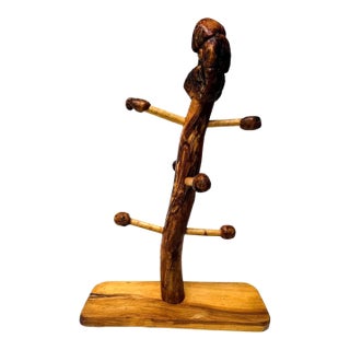 Handcrafted Burlwood Mug Tree, Artisan Live Edge Coffee Cup Holder Rack For Sale