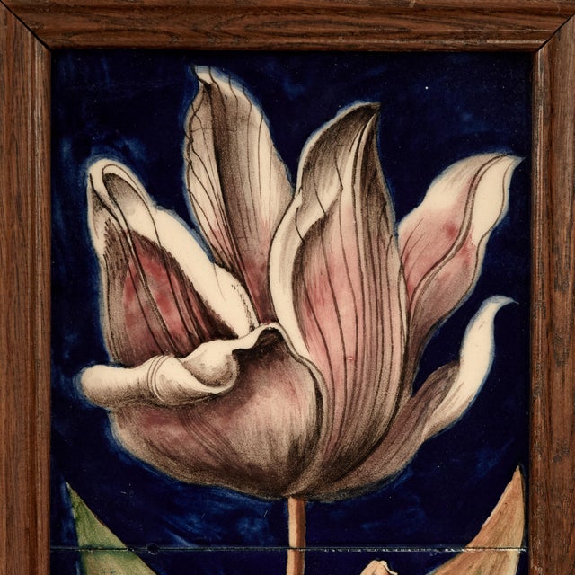 Blue Group of Four Framed Tile Wall Art With Flowers and Butterflies For Sale - Image 8 of 12