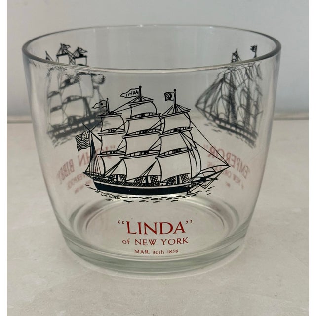Vintage Nautical Clipper Ship Glass Ice Bucket For Sale - Image 4 of 5