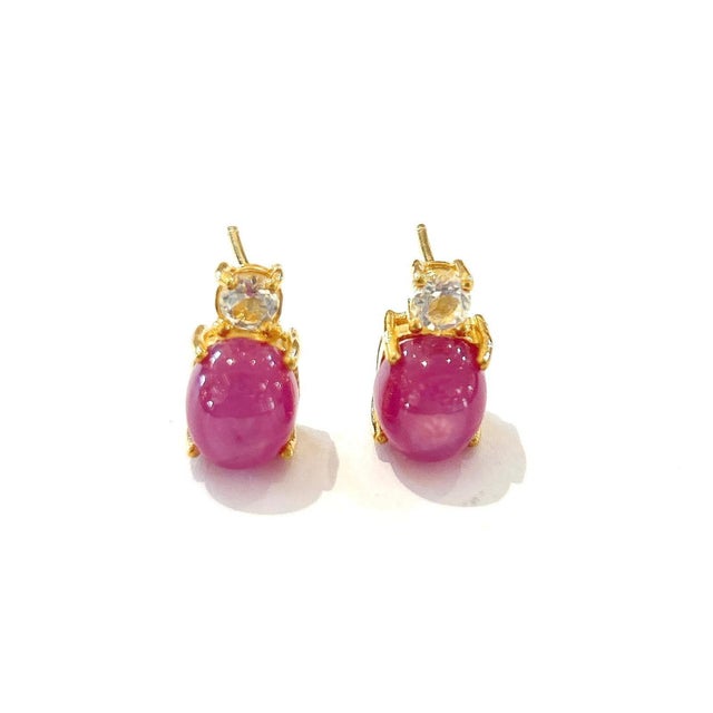 Not Yet Made - Made To Order Bochic “Orient” Red Ruby & White Topaz Earrings Set In 18K Gold & Silver - a pair For Sale - Image 5 of 6
