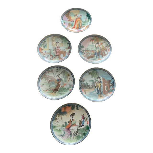 1980s Imperial Jingdezhen Porcelain Beauties of the Red Mansion 6 Plate Set For Sale