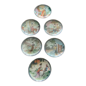 1980s Imperial Jingdezhen Porcelain Beauties of the Red Mansion 6 Plate Set
