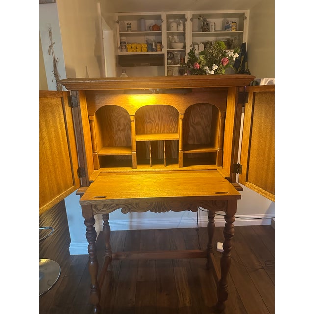 1920s Secretary Desk - Walnut Wood Detailed Carvings For Sale In Los Angeles - Image 6 of 11