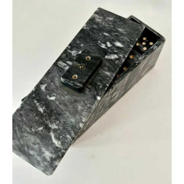 Domino Set of Carrara Marble in Lidded Marble Casket Case For Sale - Image 9 of 12