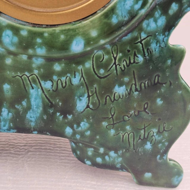 Vintage West German Green & Turquoise Ceramic Mantel Clock, Baroque Rococo Style For Sale - Image 9 of 13