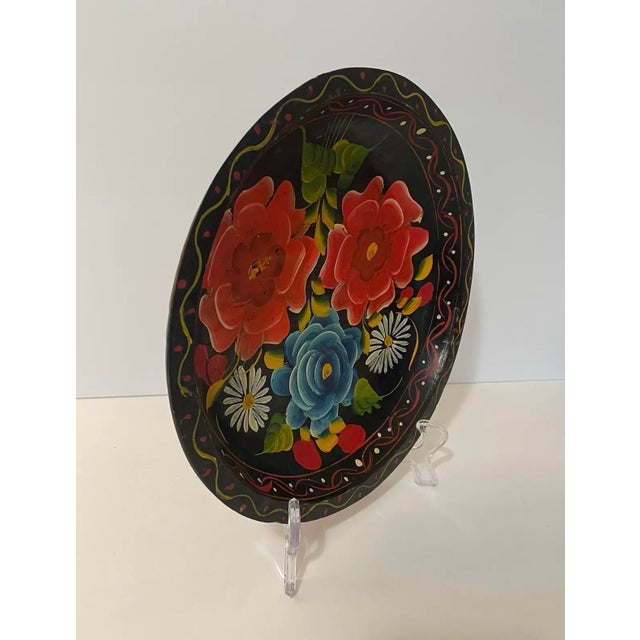 Mid 20th Century Vintage Floral Mexican Batea Wooden Tray Bowl For Sale In Phoenix - Image 6 of 9