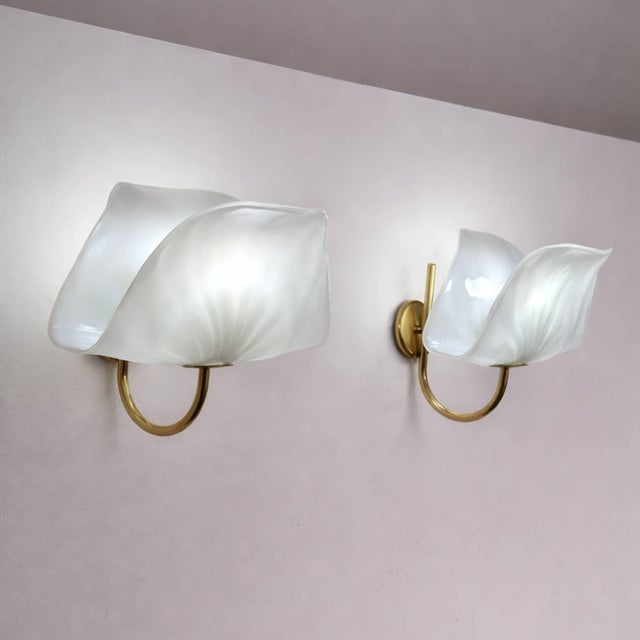 Italian Floral Sconces Murano Glass Wall Lights Brass, 1970s For Sale - Image 10 of 12