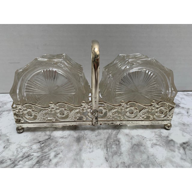 Silver Vintage Midcentury Glass Coasters & Silver Holder-Set of Twelve For Sale - Image 8 of 9