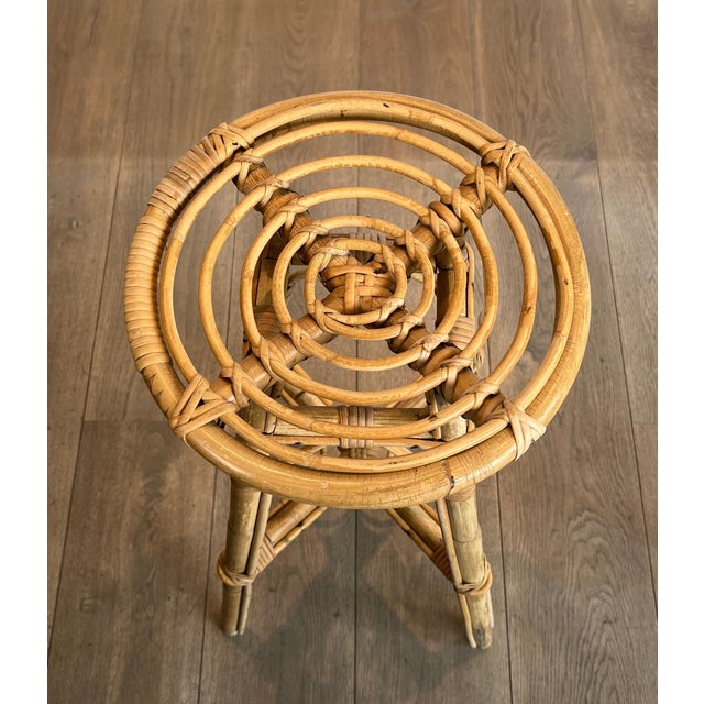 Tangerine Set of 4 rattan stools. French. Circa 1970 For Sale - Image 8 of 12