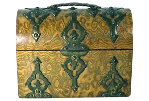 Antique Gothic Burl Wood & Brass Tea Caddy