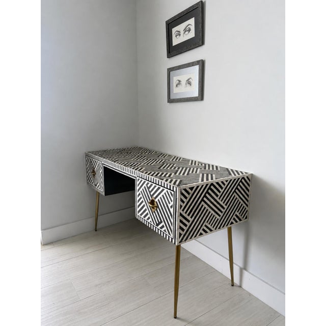 Black and White Optical Inlay Handcrafted Desk For Sale - Image 4 of 5