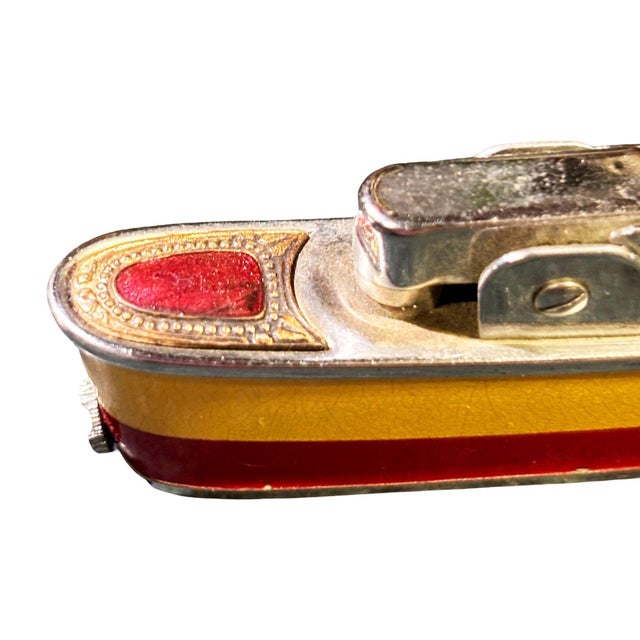 1960s 1960s MCM Novelty "Cruiser" Yellow & Red Cruise Ship Enameled Lighter by Sarome Japan For Sale - Image 5 of 5