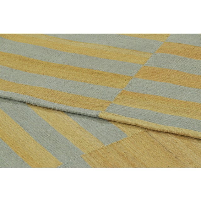 Textile Rug & Kilim’s Contemporary Kilim With Textural Gold, Cream and Blue Stripes For Sale - Image 7 of 7