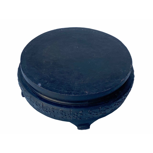 Chinese Rustic Vintage Dark Brown Black Wood Round Plant Stand For Sale - Image 4 of 7