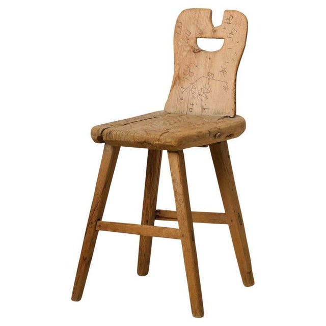 Wood Swedish Folk Art Chair with Hand Carved Graffiti For Sale - Image 7 of 7