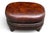 Wood Vintage Oval Brown Leather Ottoman With Brass Nailhead Trim and Carved Wood Feet For Sale - Image 7 of 9