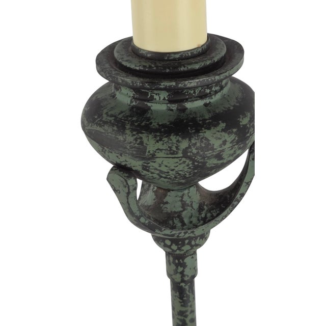 Attributed Frederick Cooper Verdigris Bronze Buffet Candlestick Lamps, Pair For Sale - Image 12 of 12
