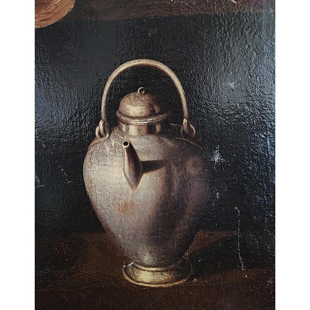 Still Life with Fish, Cheese, and a Teapot, Oil on Canvas, 1800s For Sale - Image 3 of 7