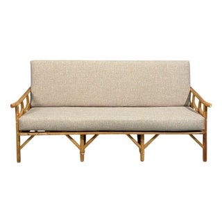 Ficks Reed, Three Seater Sofa, Bamboo, Cane, Beige Tweed, Usa, 1950s For Sale