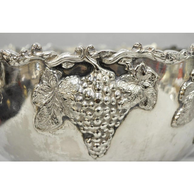 Vintage Grapevine Cluster Silver Plated Footed Punch Bowl Champagne Ice Bucket For Sale - Image 14 of 18