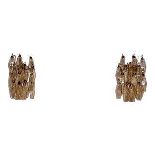 Pair of Murano Italian Poliedri Smoked Glass Wall Sconces For Sale