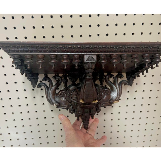 Wood Early 19th Century Intricately Carved Anglo-Indian Wood Shelf Featuring an Elephant Head Motif. For Sale - Image 7 of 10