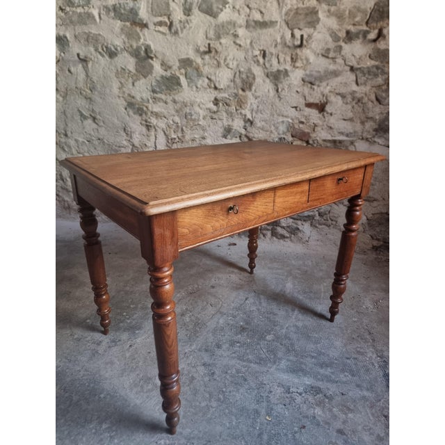 Antique French Oak Desk Table with Drawers, 1920s For Sale - Image 6 of 18