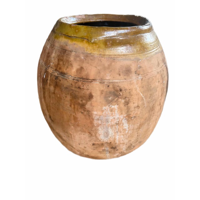 Late 19th Century Antique Large Terracotta Olive Jar With Olive Green Glazed Rim - Rustic Stoneware Storage Vessel, 19th Century For Sale - Image 5 of 12