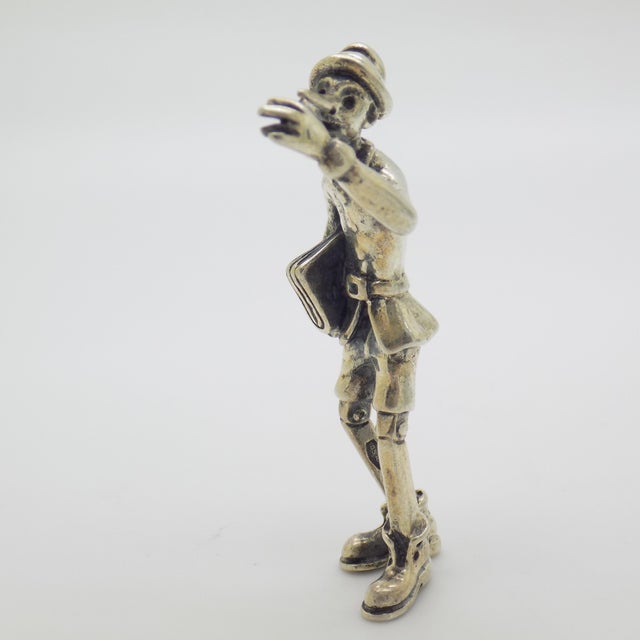 Metal Vintage Italian Handmade 800 Silver Pinocchio Going to School Figurine, Arezzo, 1980s For Sale - Image 7 of 12